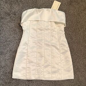 Peppermayo Cream Strapless Satin Mini Dress